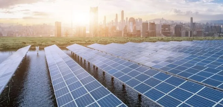 Solar pannels and city backdrop 1