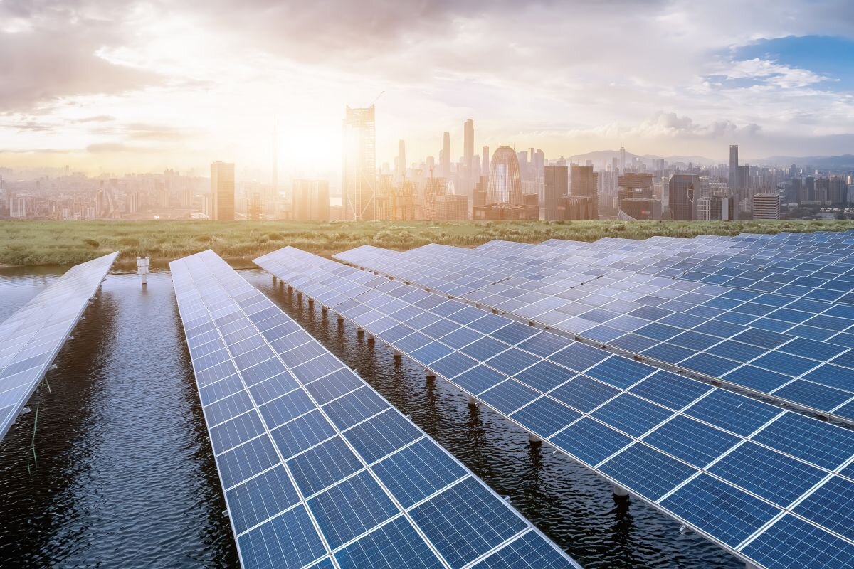Solar pannels and city backdrop 1