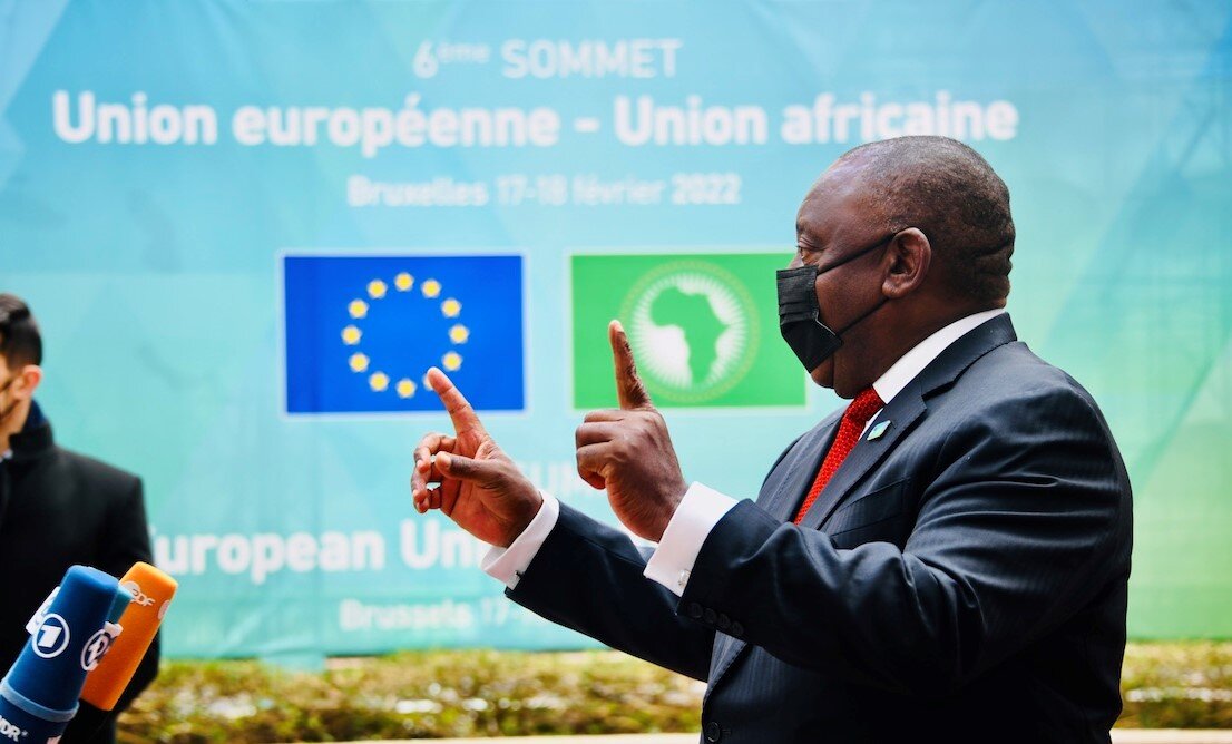 South African President Cyril Ramaphosa to participate in 6th AU-EU Summit in Brussels, 2022. Photo by Government ZA on Flickr.
