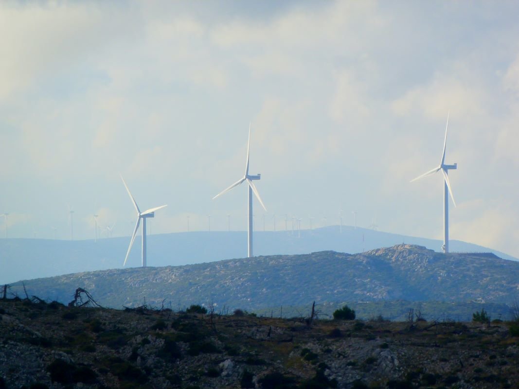 Turbines in the wind park of Parnitha mountains, Greece