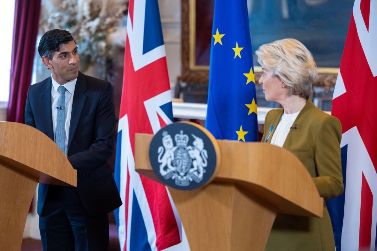 UK PM Rishi Sunak with EC President Ursula von der Leyen in Windsor Guildhall. Both leaders pointed to climate as a shared priority after the Windsor Framework agreement. Photo by Simon Walker for No.10 on flickr.