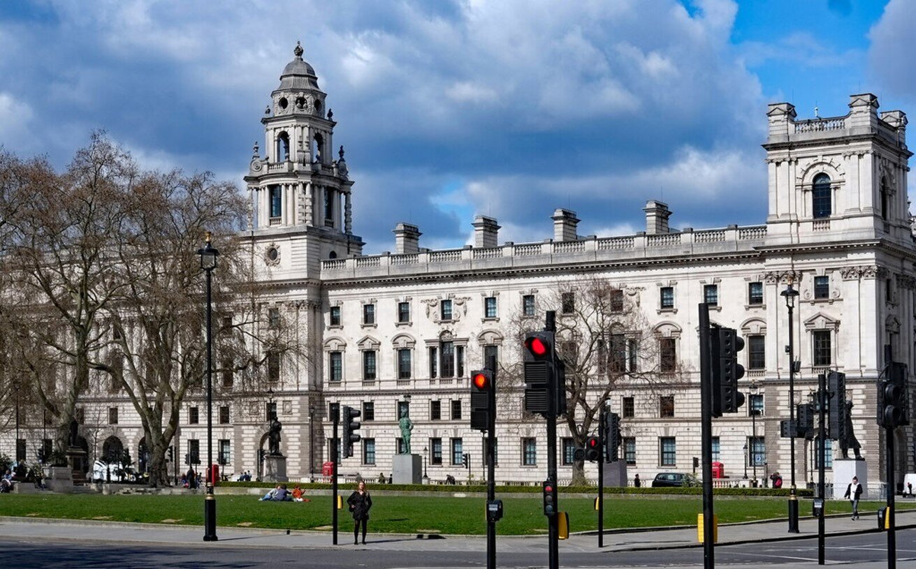 Building of the UK treasury building in London.