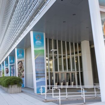 World Bank exterior during the 2023 Spring Meetings, which saw the first set of documents beginning to detail how they will align their investments with the Paris Agreement – their Paris Alignment Methodology. Photo by World Bank Group on flickr.