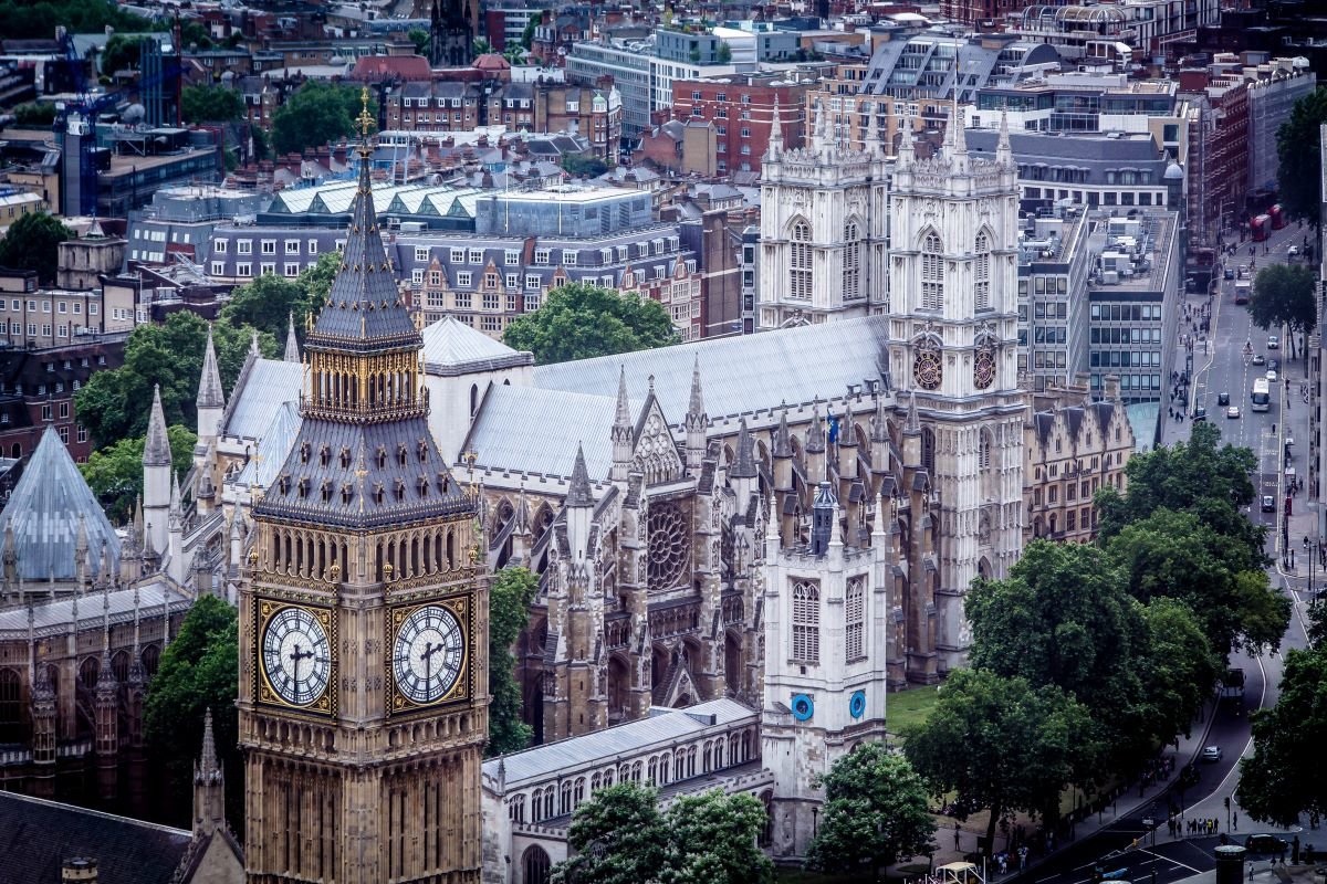Westminster in London UK, view from the air.