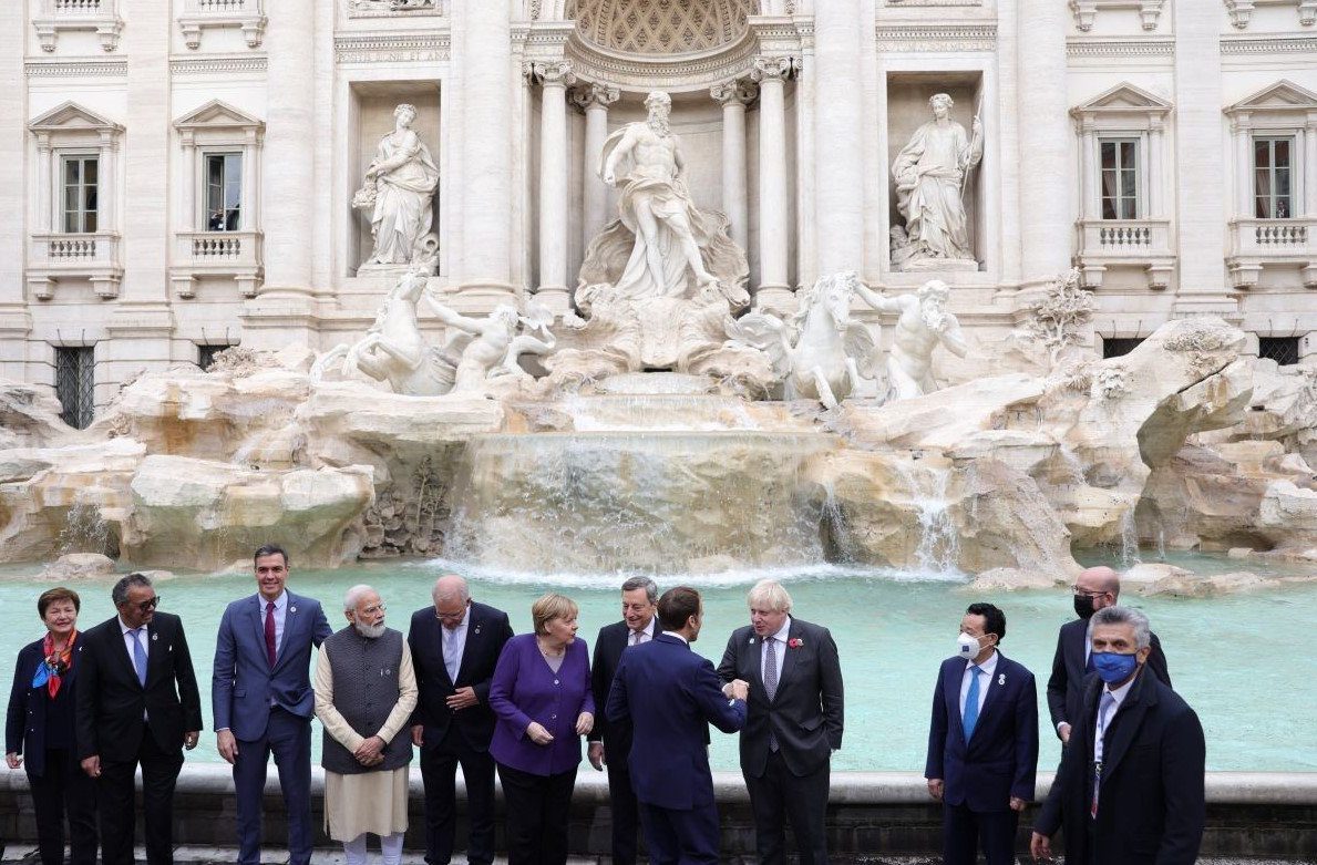 G20 leaders assemble at Day 2 of the G20 Summit in Rome, 31 October 2021. Photo via Number 10 on Flickr.