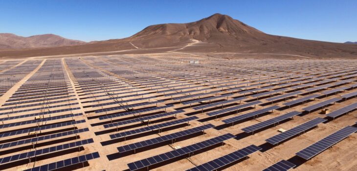 Solar panels in a desert landscape in Chile