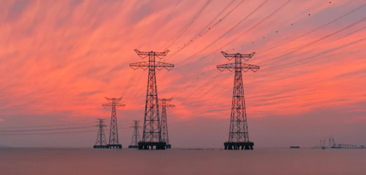 Beautiful view of the transmission tower during the sunset