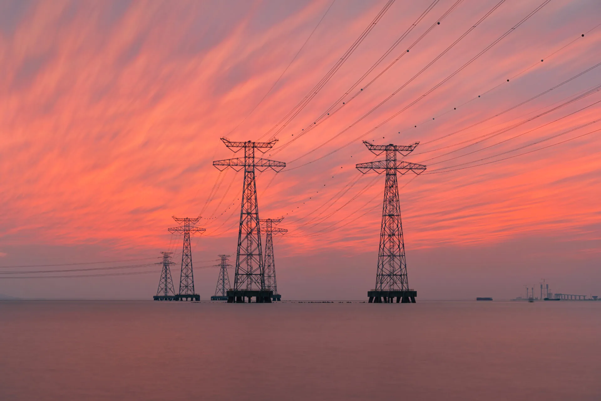 Beautiful view of the transmission tower during the sunset