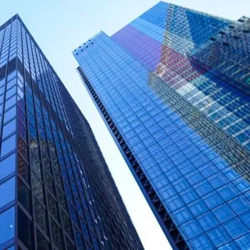 Two London financial buildings taken from low angle.