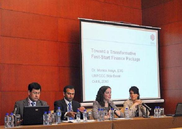 UNFCCC negotiations at Tianjin, China with E3G’s Monica Araya and Liz Gallagher, Andrei Bourrouet, Head of the Costa Rican Delegation and Clifford Polycarp of World Resources Institute (WRI)