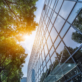 modern office building with green leaves