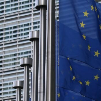 EU flags at the European Commission Berlaymont building