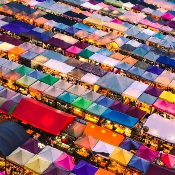 Colourful market in Bangkok with lights