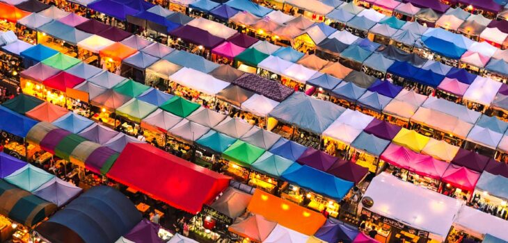 Colourful market in Bangkok with lights