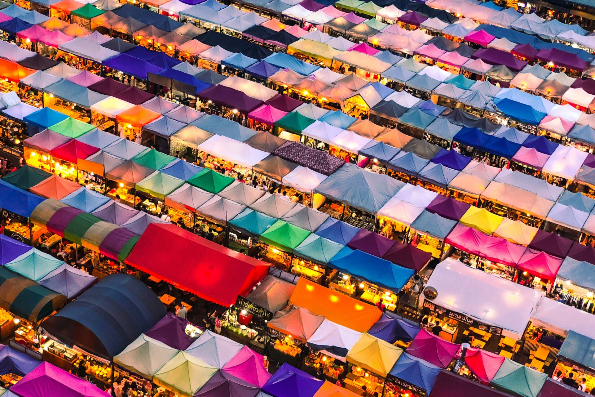 Colourful market in Bangkok with lights