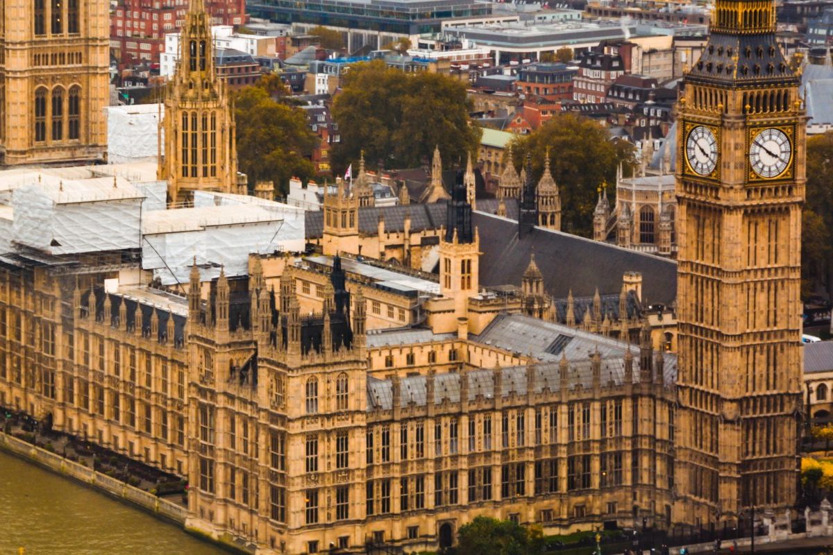 An aerial view of UK parliament