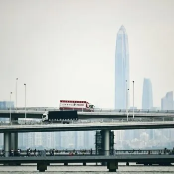 Photo of trucks on bridges in Shenzhen, China