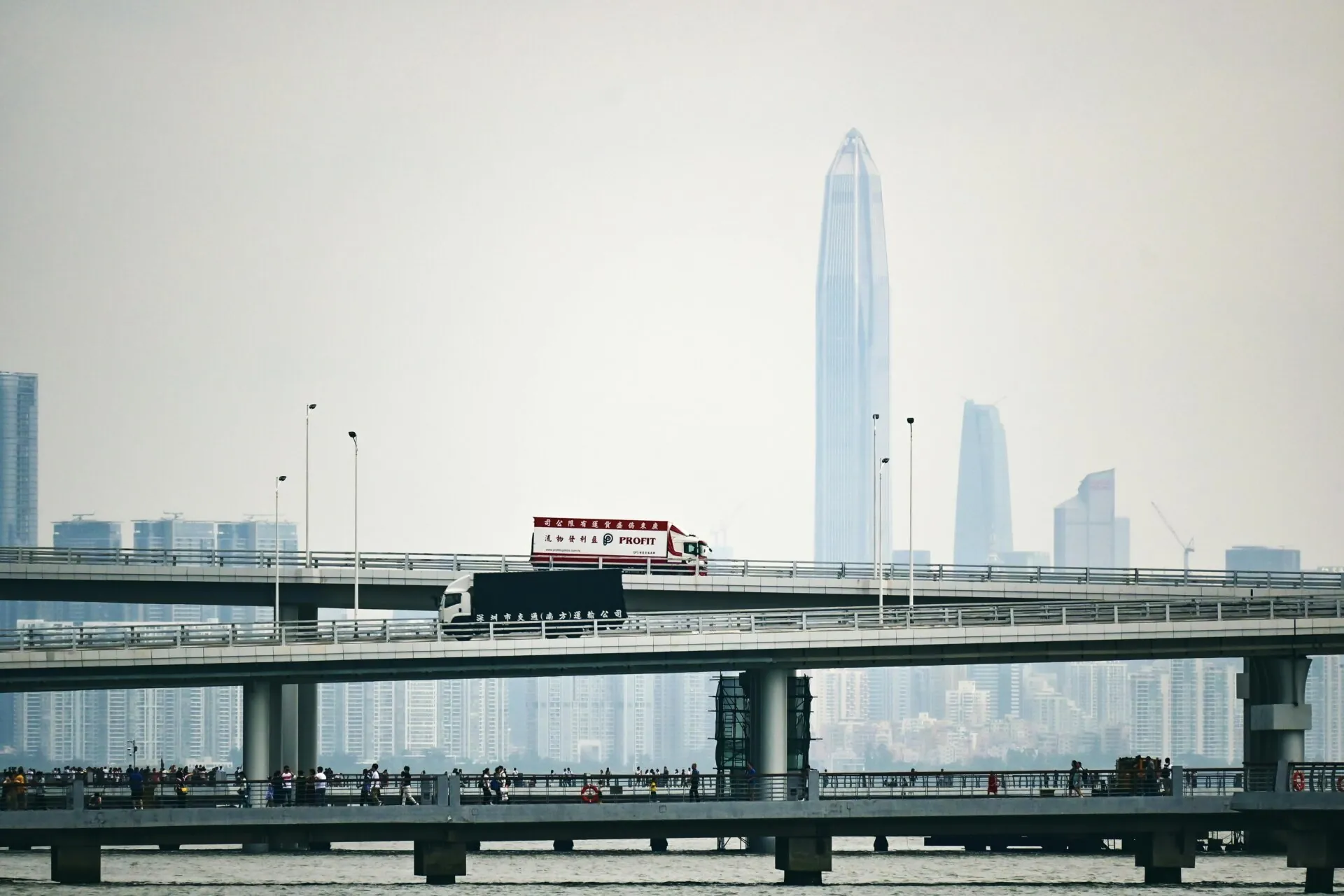 Photo of trucks on bridges in Shenzhen, China