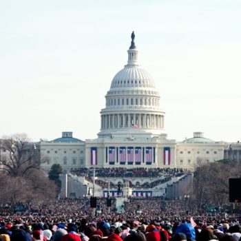 Photo of the Capitol in Washington DC - People marching towards the US Capitol building where President-elect Barack Obam will be inaugurated on January 20, 2009 in Washington.